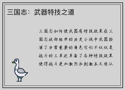 三国志：武器特技之道